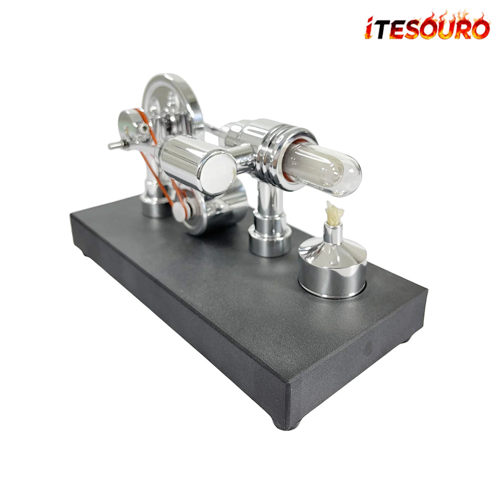 NikolaToy™ Mirror polished Stirling engine with embedded voltmeter and USB plug