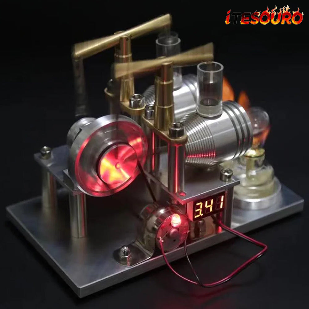 NikolaToy™ Double cylinder Stirling model+Voltmeter