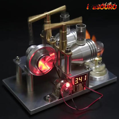 NikolaToy™ Double cylinder Stirling model+Voltmeter