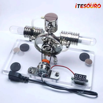 NikolaToy™ Cross twin Stirling engine+power generation device+voltmeter+LED