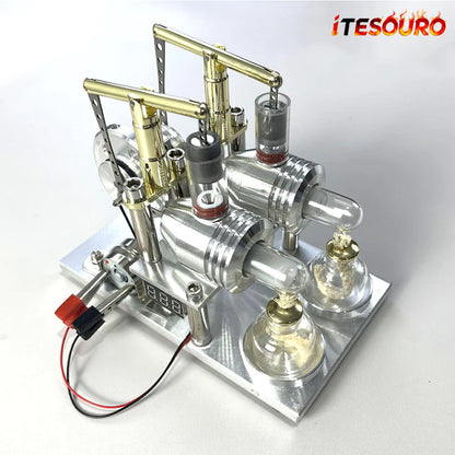 NikolaToy™ Double cylinder Stirling model+Voltmeter
