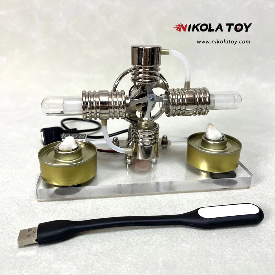 NikolaToy™ Cross twin Stirling engine+power generation device+voltmeter+LED