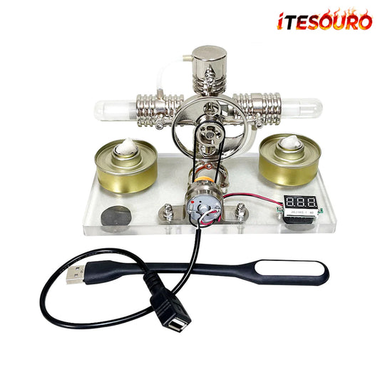 NikolaToy™ Cross twin Stirling engine+power generation device+voltmeter+LED