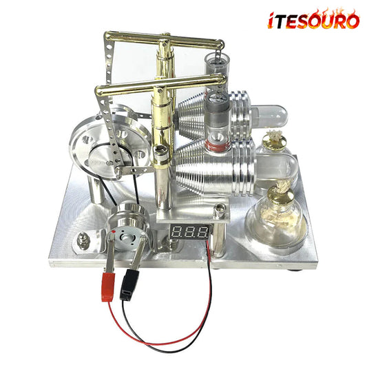 NikolaToy™ Double cylinder Stirling model+Voltmeter