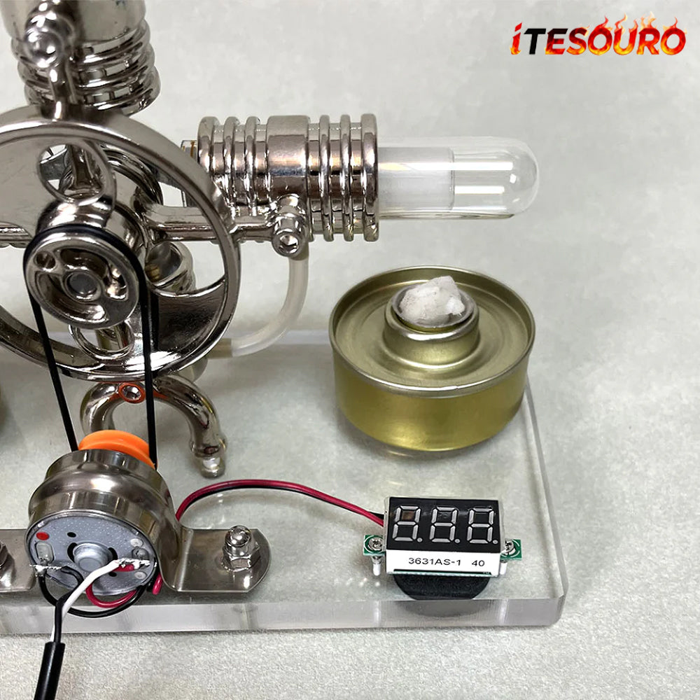 NikolaToy™ Cross twin Stirling engine+power generation device+voltmeter+LED