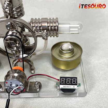 NikolaToy™ Cross twin Stirling engine+power generation device+voltmeter+LED