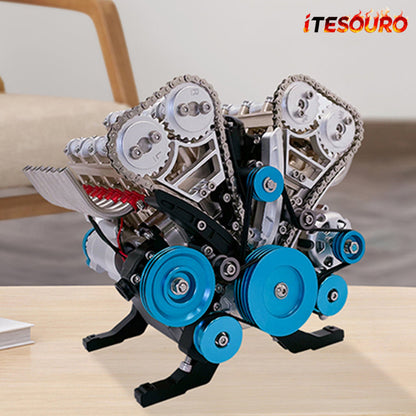 NikolaToy® TECHING V8 Car Engine Model Full Metal Assembling 8-cylinder 500+Pcs Building Kits