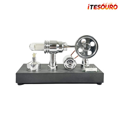 NikolaToy™ Mirror polished Stirling engine with embedded voltmeter and USB plug