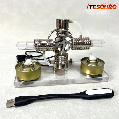 NikolaToy™ Cross twin Stirling engine+power generation device+voltmeter+LED