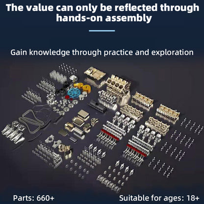 NikolaToy® TECHING V8 Car Engine Model Full Metal Assembling 8-cylinder 500+Pcs Building Kits