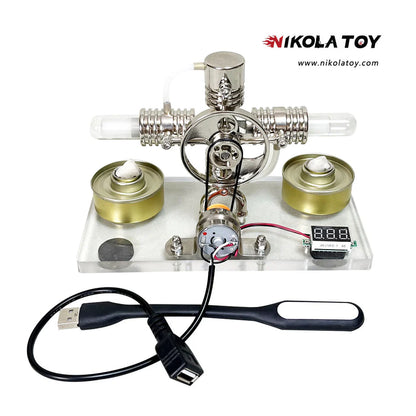 NikolaToy™ Cross twin Stirling engine+power generation device+voltmeter+LED
